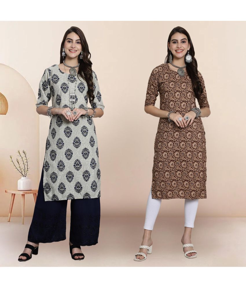     			1 Stop Fashion Pack of 2 Crepe Printed Straight Women's Kurti - ( Multicolor1 )