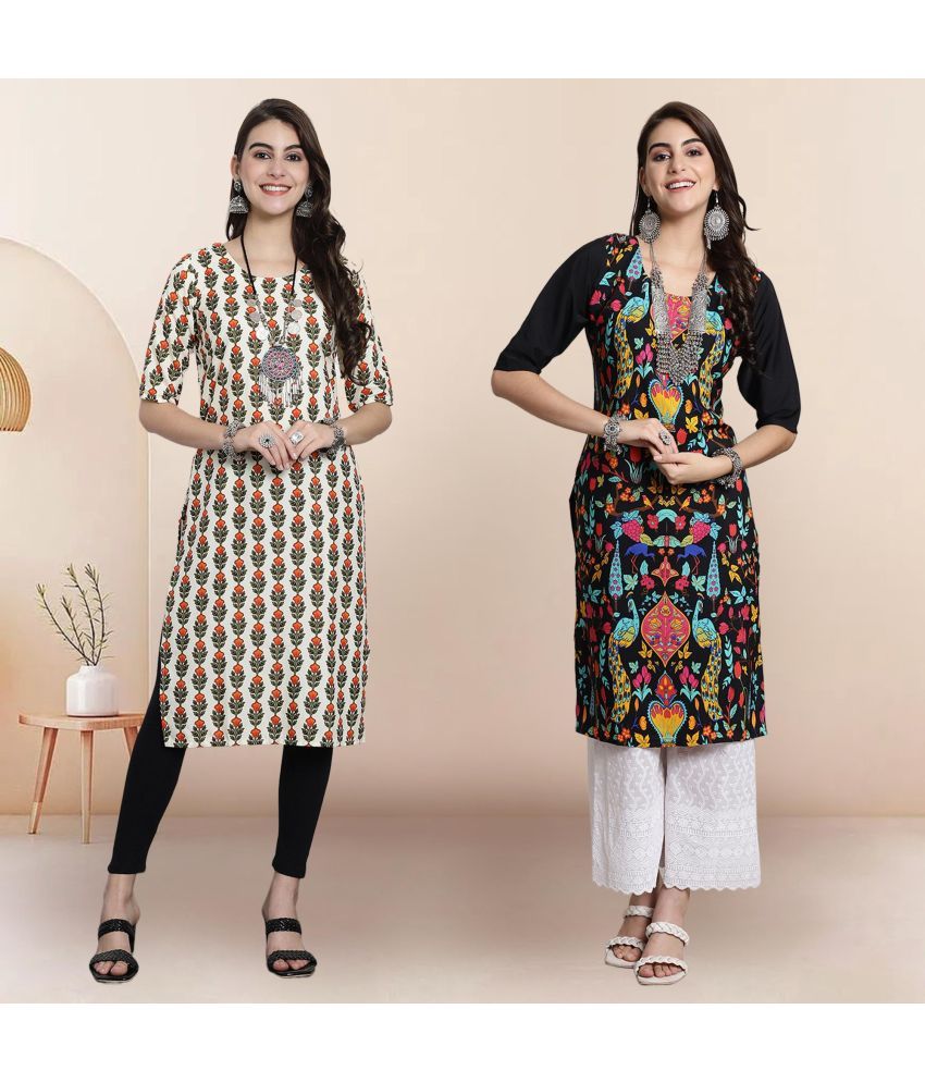     			1 Stop Fashion Pack of 2 Crepe Printed Straight Women's Kurti - ( Multicolor2 )