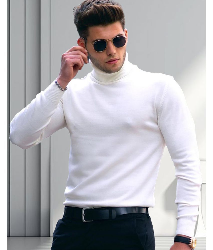     			AOOSH Cotton Blend Regular Fit Solid Full Sleeves Men's High Neck T-Shirt - White ( Pack of 1 )