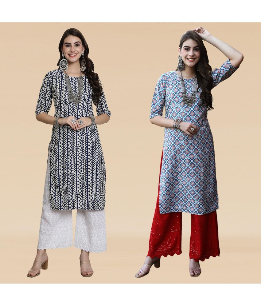     			Ethnicbasket Pack of 2 Crepe Printed Straight Women's Kurti - ( Multicolor2 )