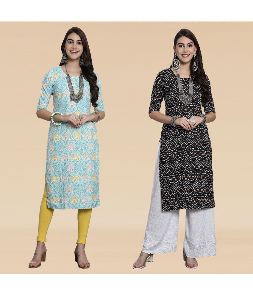     			Ethnicbasket Pack of 2 Crepe Printed Straight Women's Kurti - ( Multicolor3 )