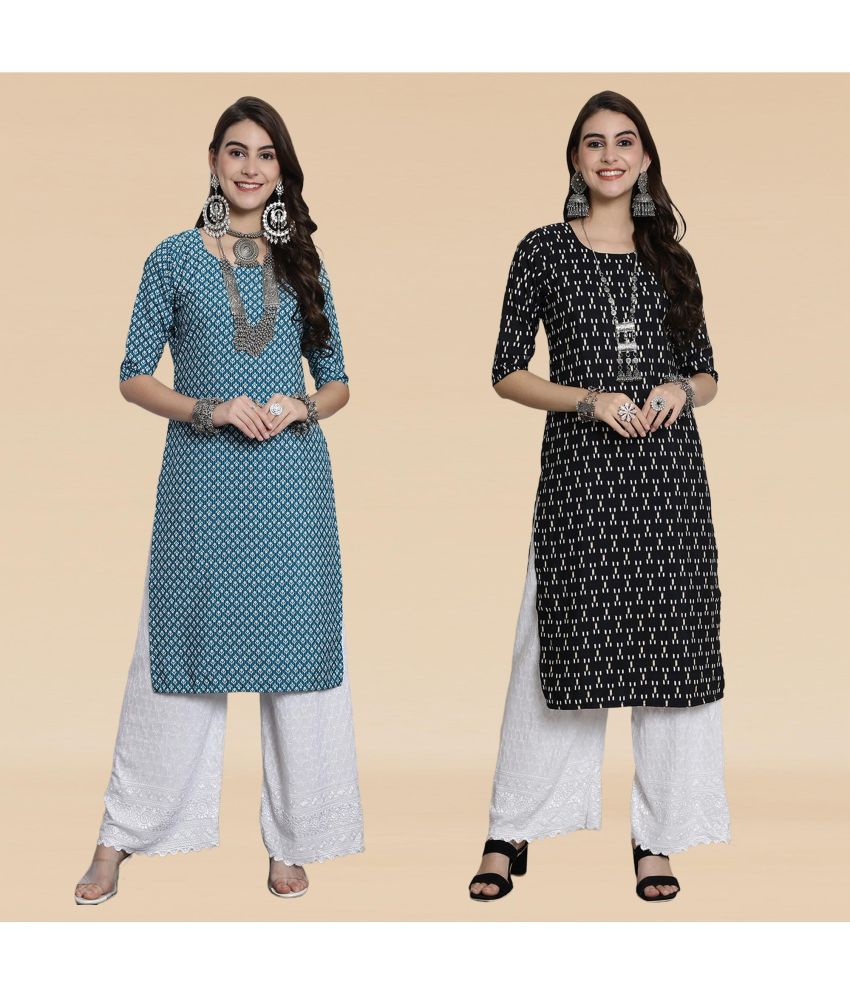     			Ethnicbasket Pack of 2 Crepe Printed Straight Women's Kurti - ( Multicoloured )