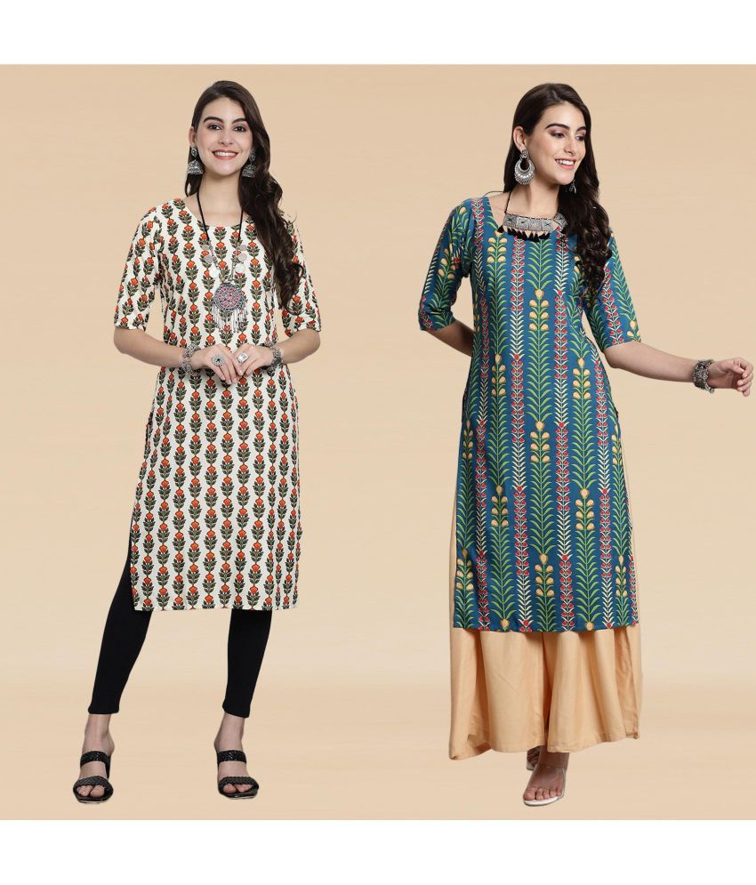     			Ethnicbasket Pack of 2 Crepe Printed Straight Women's Kurti - ( Multicolor1 )