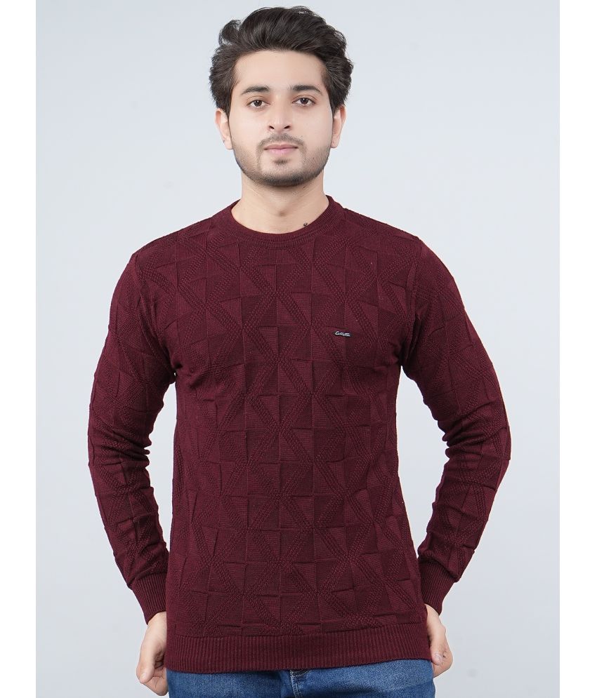     			FEVERFEW Cotton Blend Round Neck Men's Full Sleeves Pullover Sweater - Maroon ( Pack of 1 )