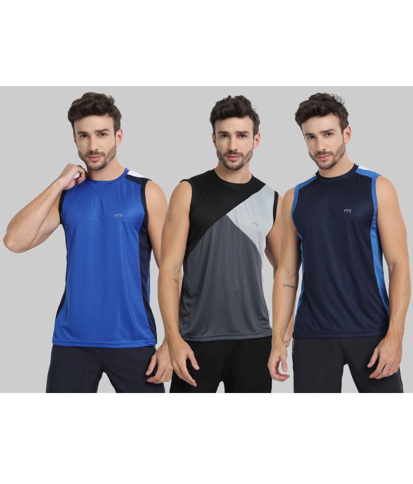     			FTX Polyester Regular Fit Colorblock Sleeveless Men's Round T-Shirt - Dark Grey ( Pack of 3 )