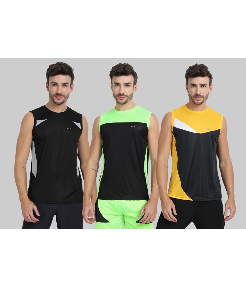     			FTX Polyester Regular Fit Colorblock Sleeveless Men's Round T-Shirt - Black ( Pack of 3 )