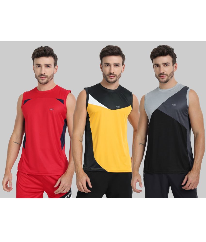     			FTX Polyester Regular Fit Colorblock Sleeveless Men's Round T-Shirt - Black ( Pack of 3 )