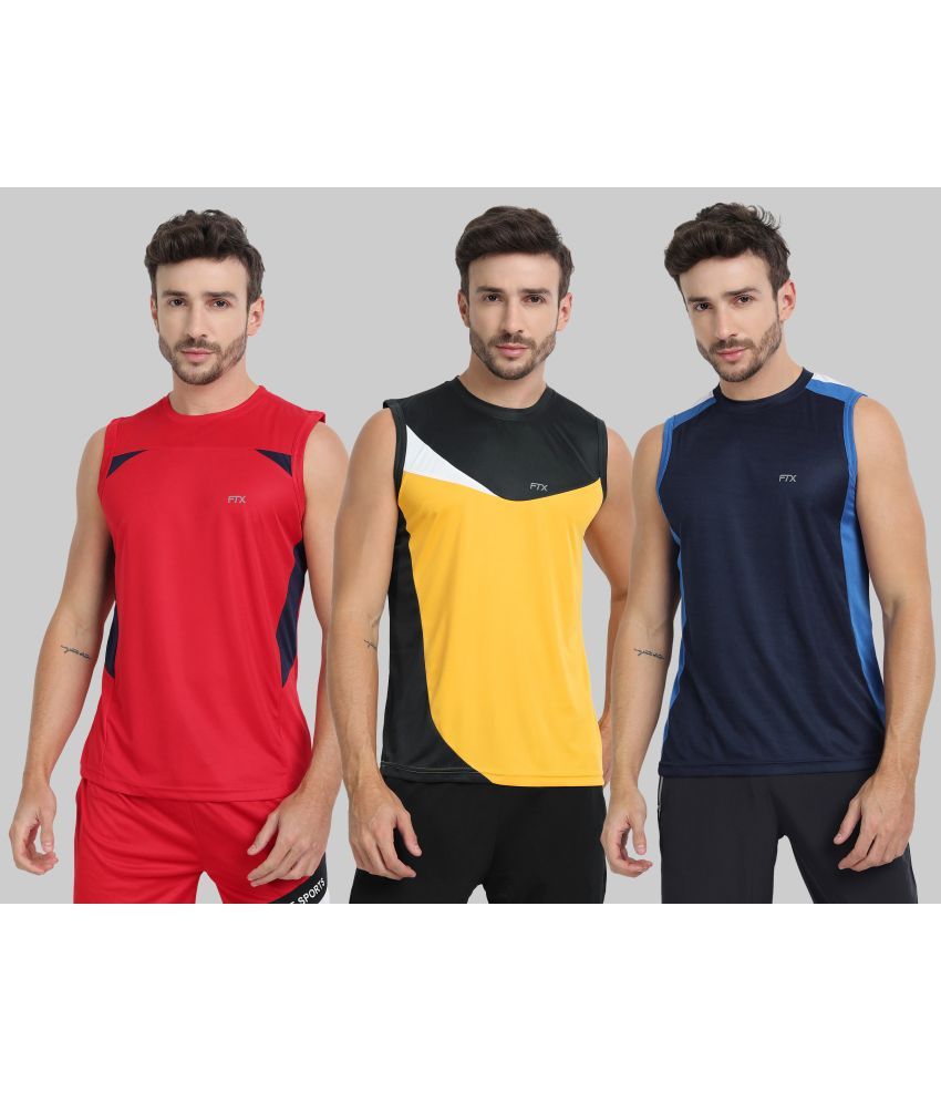     			FTX Polyester Regular Fit Colorblock Sleeveless Men's Round T-Shirt - Red ( Pack of 3 )