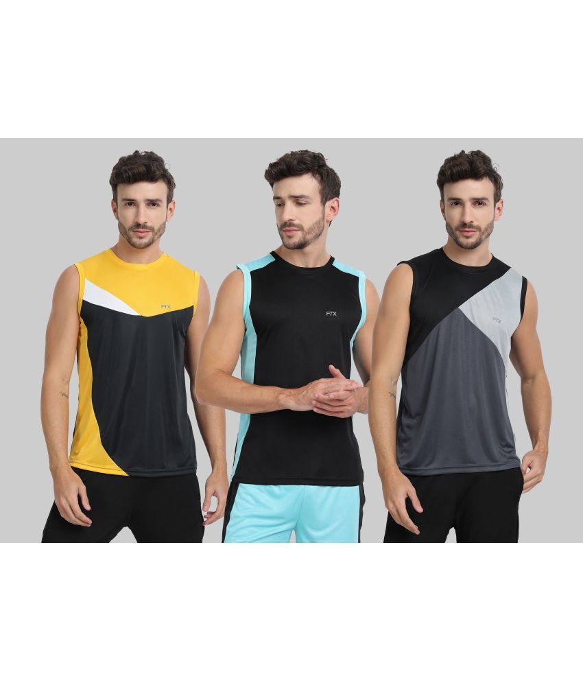     			FTX Polyester Regular Fit Colorblock Sleeveless Men's Round T-Shirt - Grey ( Pack of 3 )