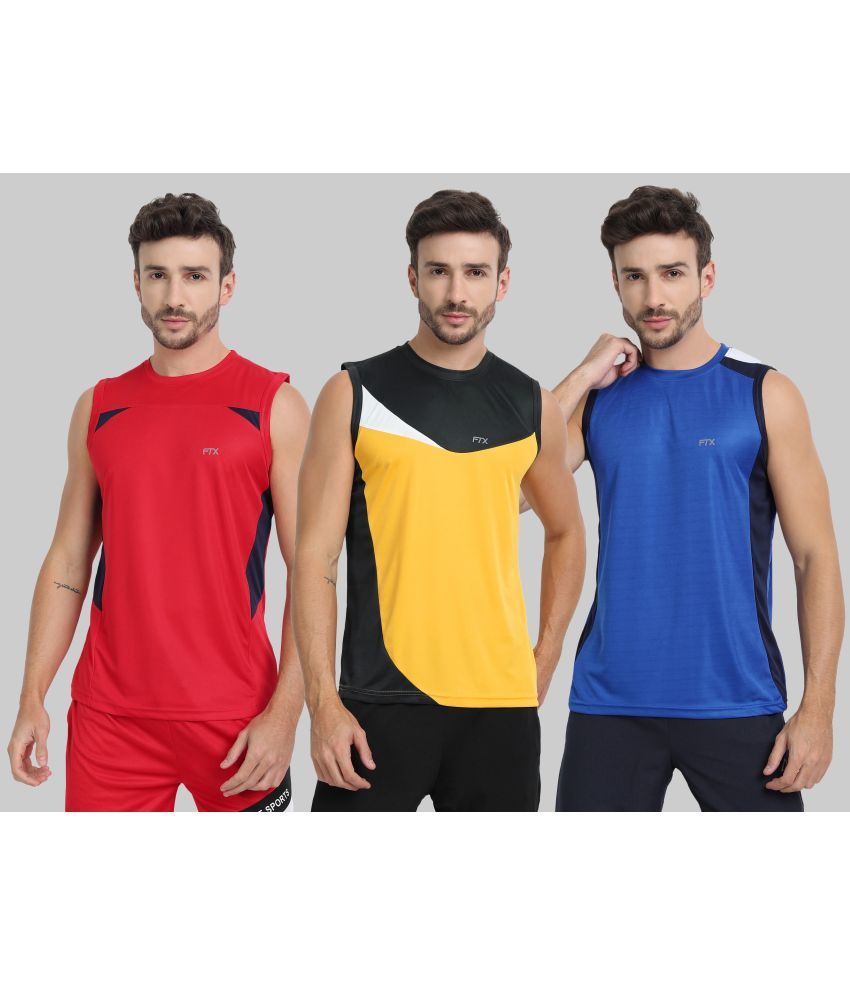     			FTX Polyester Regular Fit Colorblock Sleeveless Men's Round T-Shirt - Gold ( Pack of 3 )