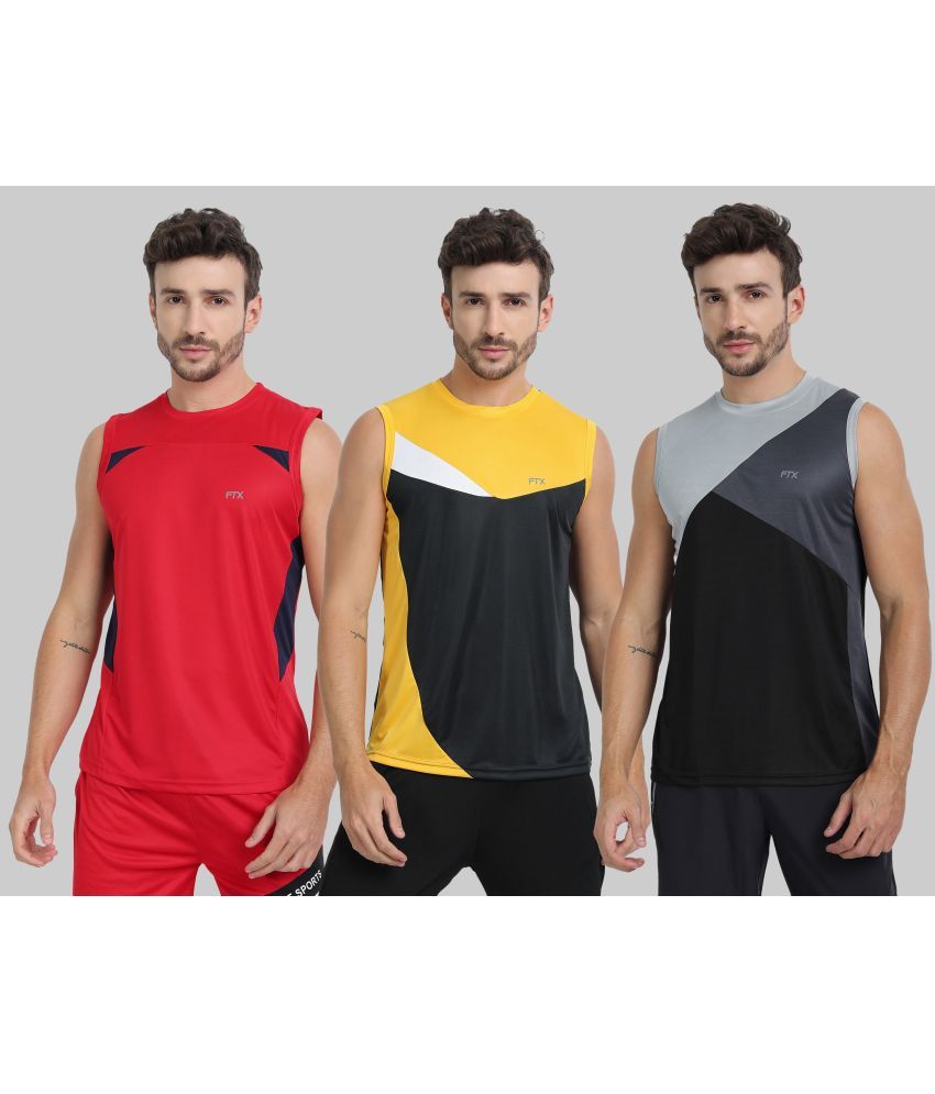     			FTX Polyester Regular Fit Colorblock Sleeveless Men's Round T-Shirt - Grey ( Pack of 3 )