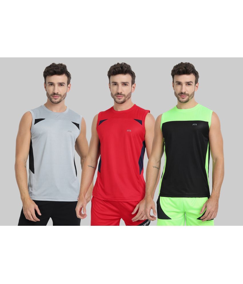     			FTX Polyester Regular Fit Colorblock Sleeveless Men's Round T-Shirt - Light Grey ( Pack of 3 )