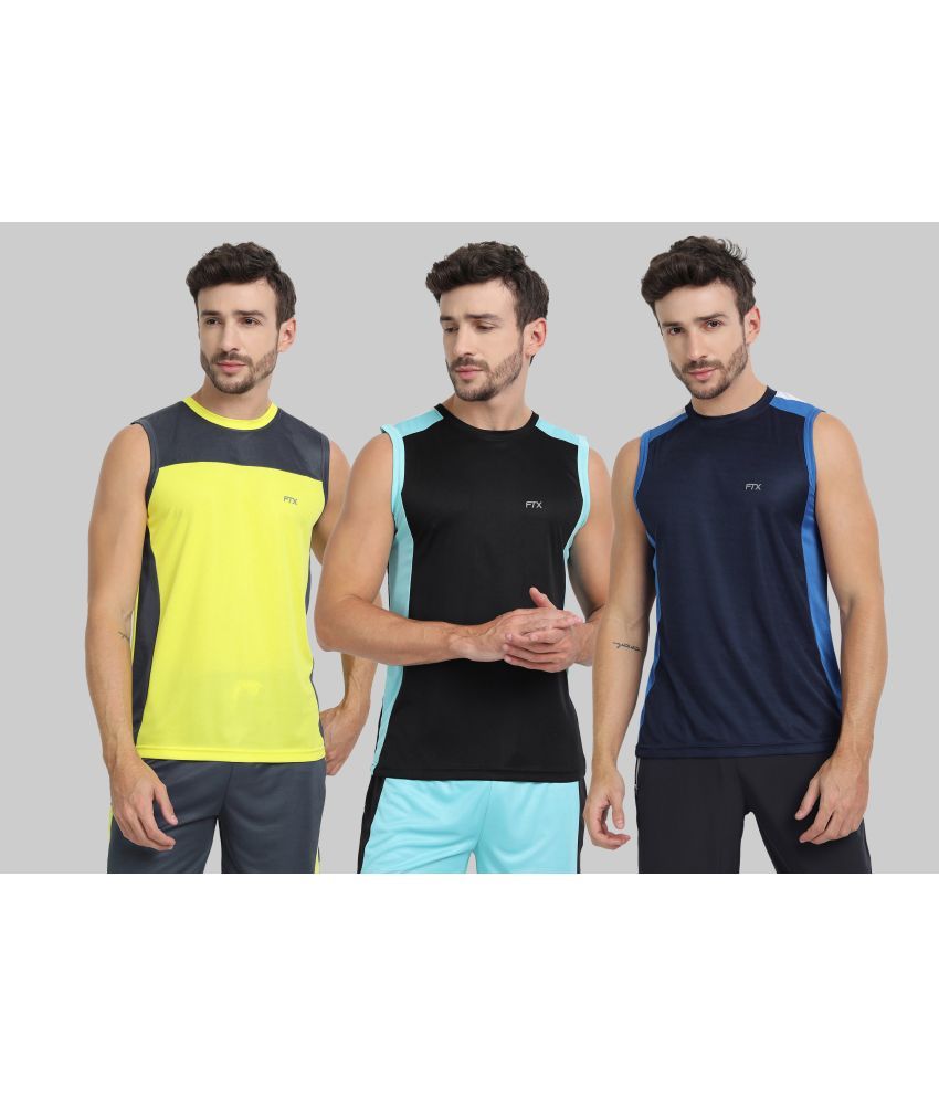     			FTX Polyester Regular Fit Colorblock Sleeveless Men's Round T-Shirt - Yellow ( Pack of 3 )