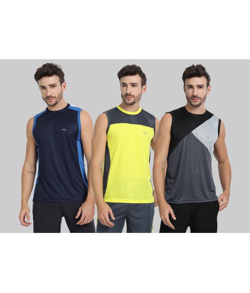     			FTX Polyester Regular Fit Colorblock Sleeveless Men's Round T-Shirt - Grey ( Pack of 3 )