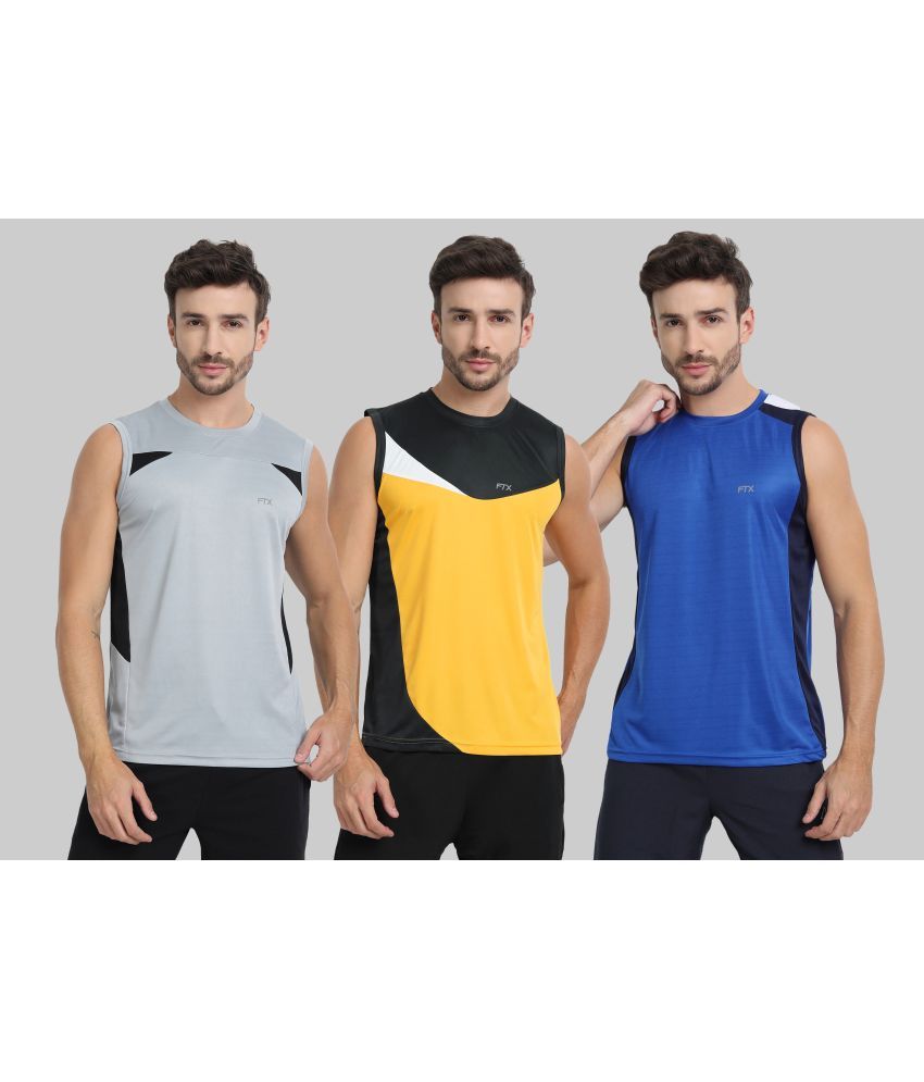     			FTX Polyester Regular Fit Colorblock Sleeveless Men's Round T-Shirt - Grey ( Pack of 3 )