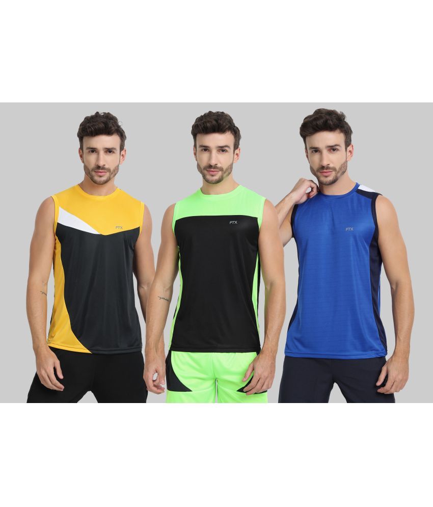     			FTX Polyester Regular Fit Colorblock Sleeveless Men's Round T-Shirt - Charcoal ( Pack of 3 )