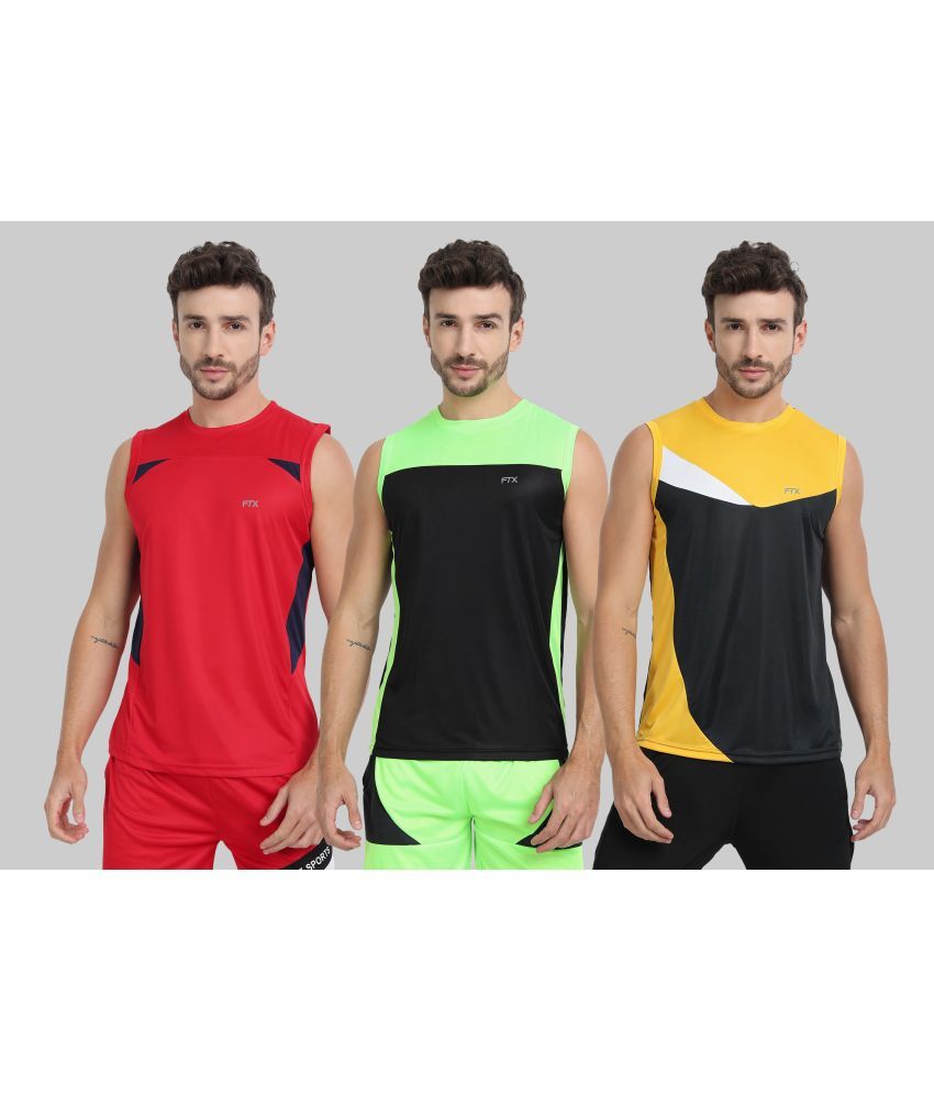     			FTX Polyester Regular Fit Colorblock Sleeveless Men's Round T-Shirt - Charcoal ( Pack of 3 )