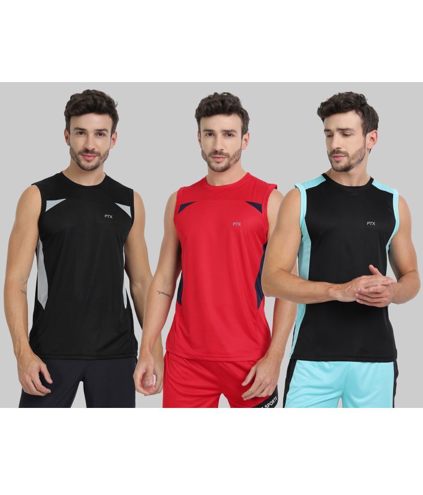     			FTX Polyester Regular Fit Colorblock Sleeveless Men's Round T-Shirt - Red ( Pack of 3 )