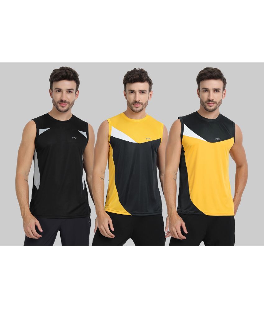     			FTX Polyester Regular Fit Colorblock Sleeveless Men's Round T-Shirt - Charcoal ( Pack of 3 )