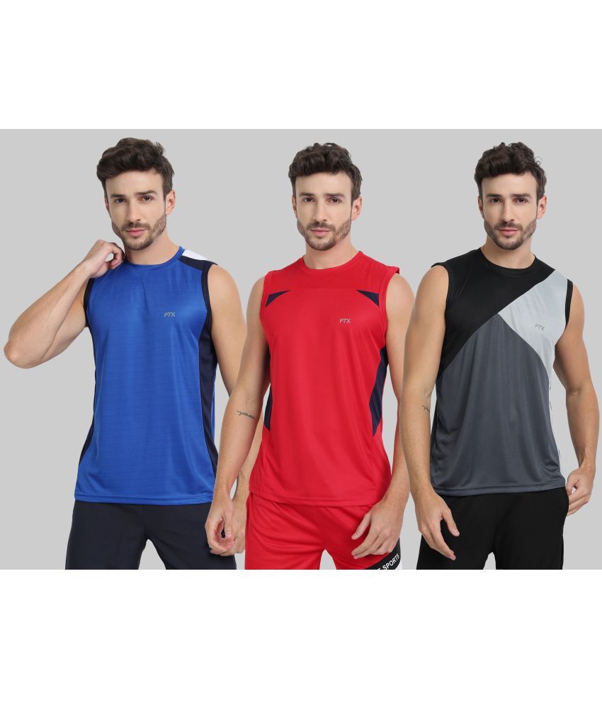     			FTX Polyester Regular Fit Colorblock Sleeveless Men's Round T-Shirt - Dark Grey ( Pack of 3 )