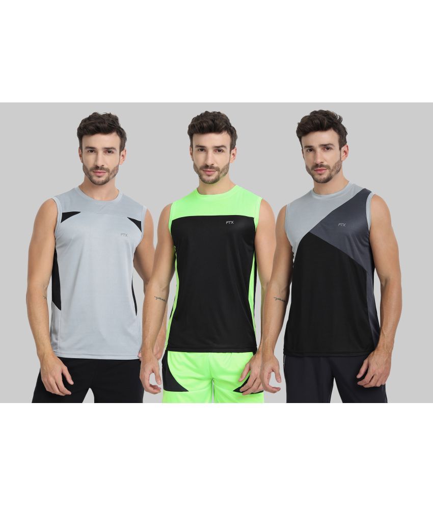     			FTX Polyester Regular Fit Colorblock Sleeveless Men's Round T-Shirt - Black ( Pack of 3 )