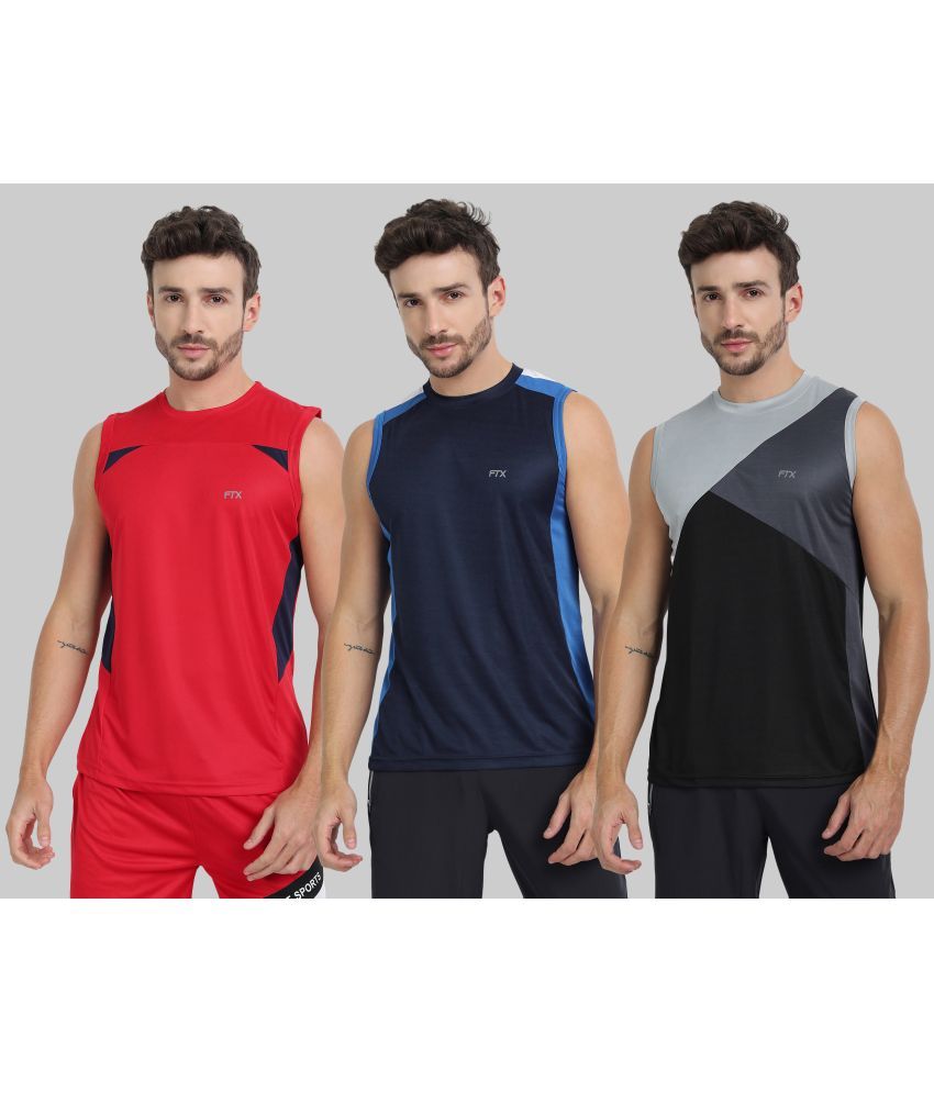     			FTX Polyester Regular Fit Colorblock Sleeveless Men's Round T-Shirt - Red ( Pack of 3 )