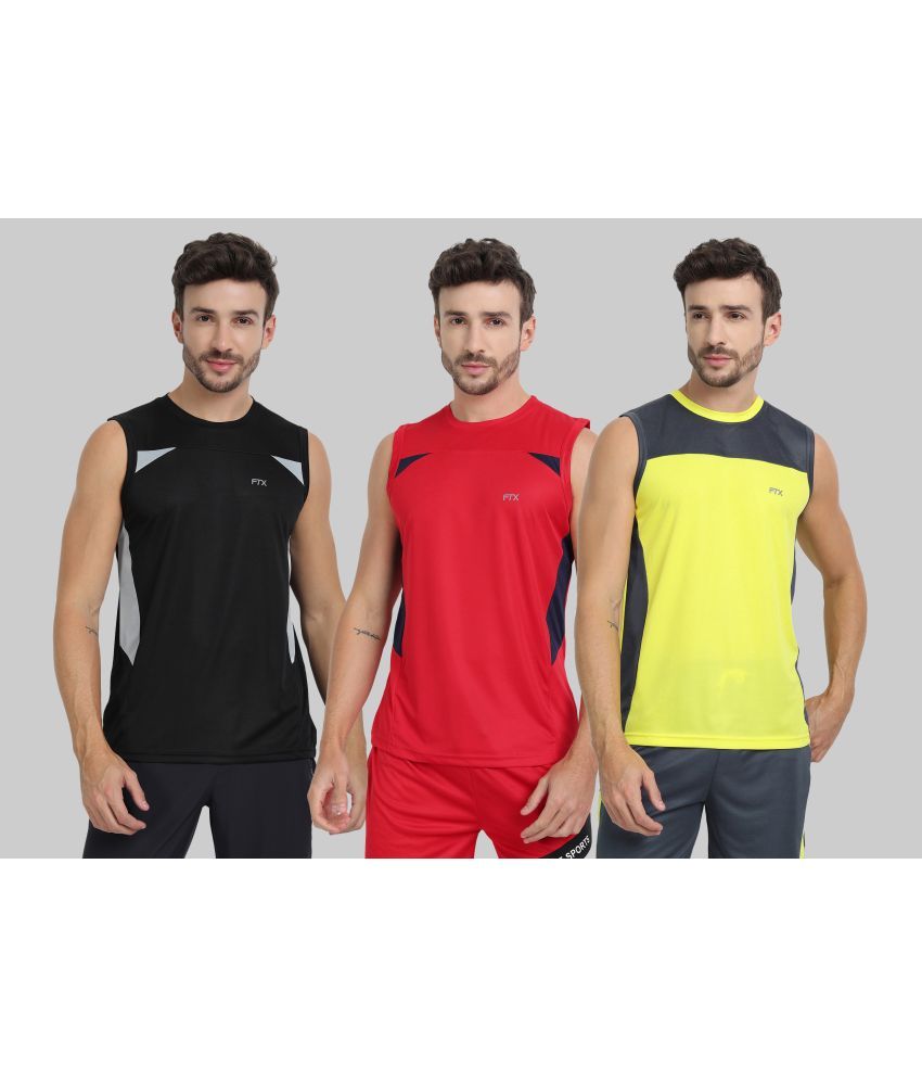     			FTX Polyester Regular Fit Colorblock Sleeveless Men's Round T-Shirt - Yellow ( Pack of 3 )