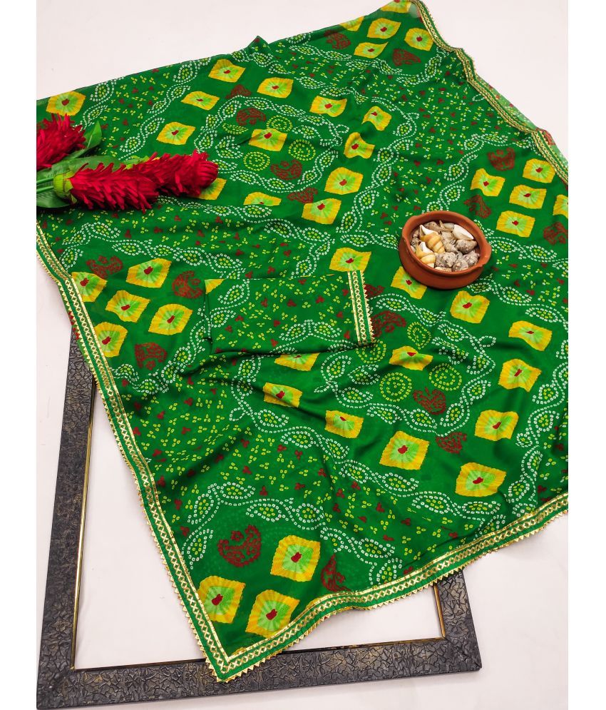     			Kanooda Prints Pack of 1 Georgette Printed Saree With Blouse Piece ( Green )