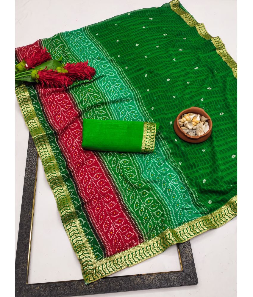     			Kanooda Prints Pack of 1 Georgette Printed Saree With Blouse Piece ( Green )