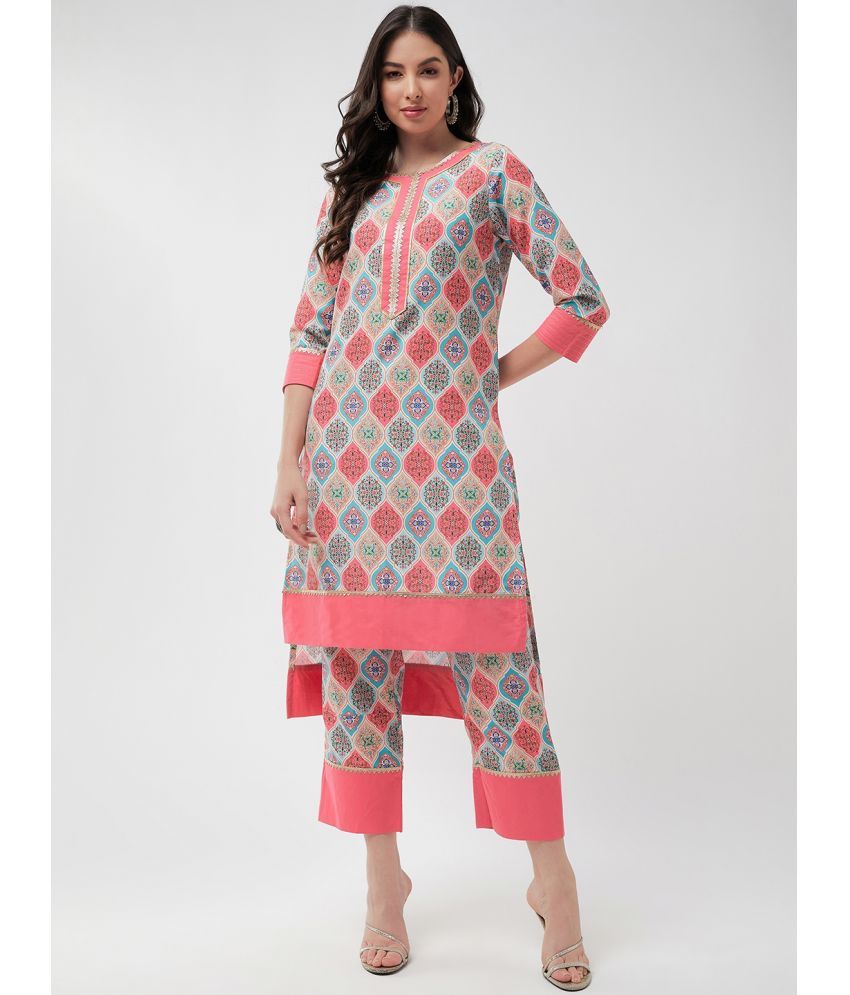     			Pannkh Polyester Self Design Kurti With Pants Women's Stitched Salwar Suit - Multicoloured ( Pack of 1 )