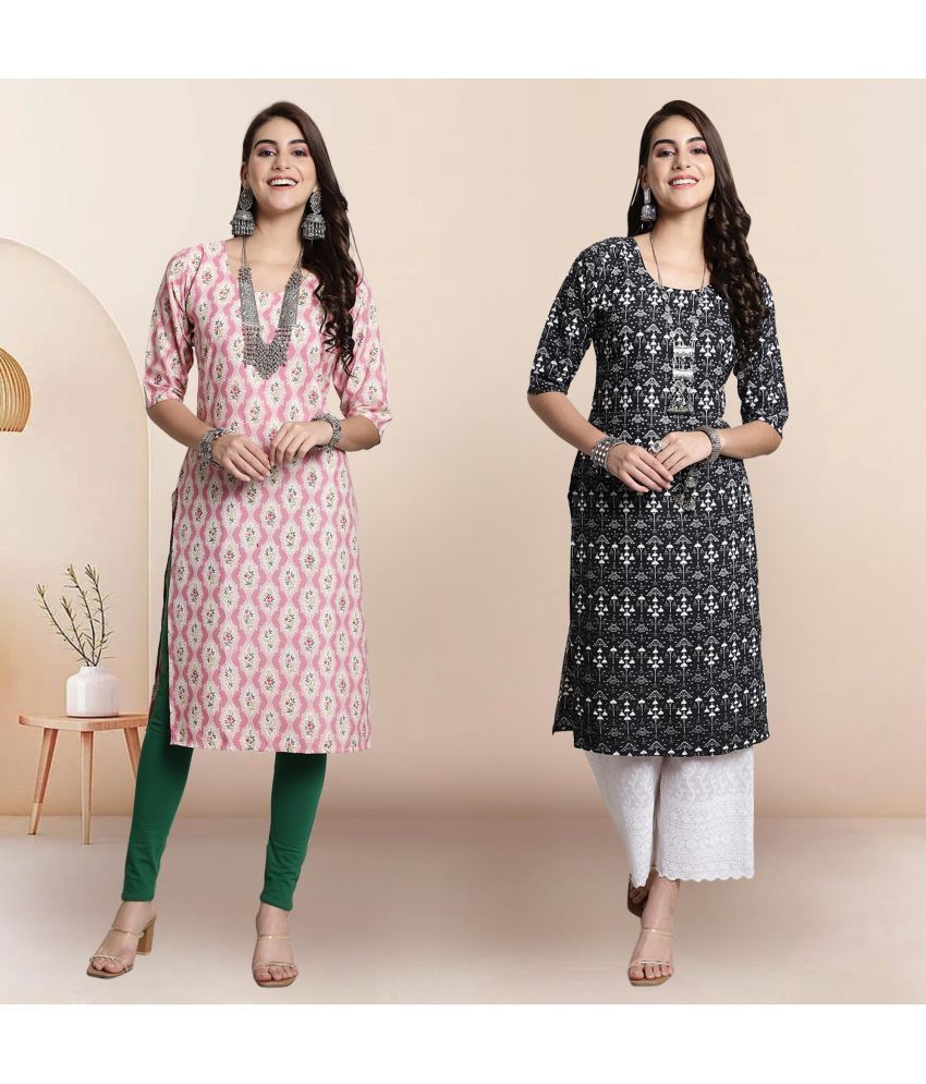     			1 Stop Fashion Pack of 2 Crepe Printed Straight Women's Kurti - ( Multicolor3 )