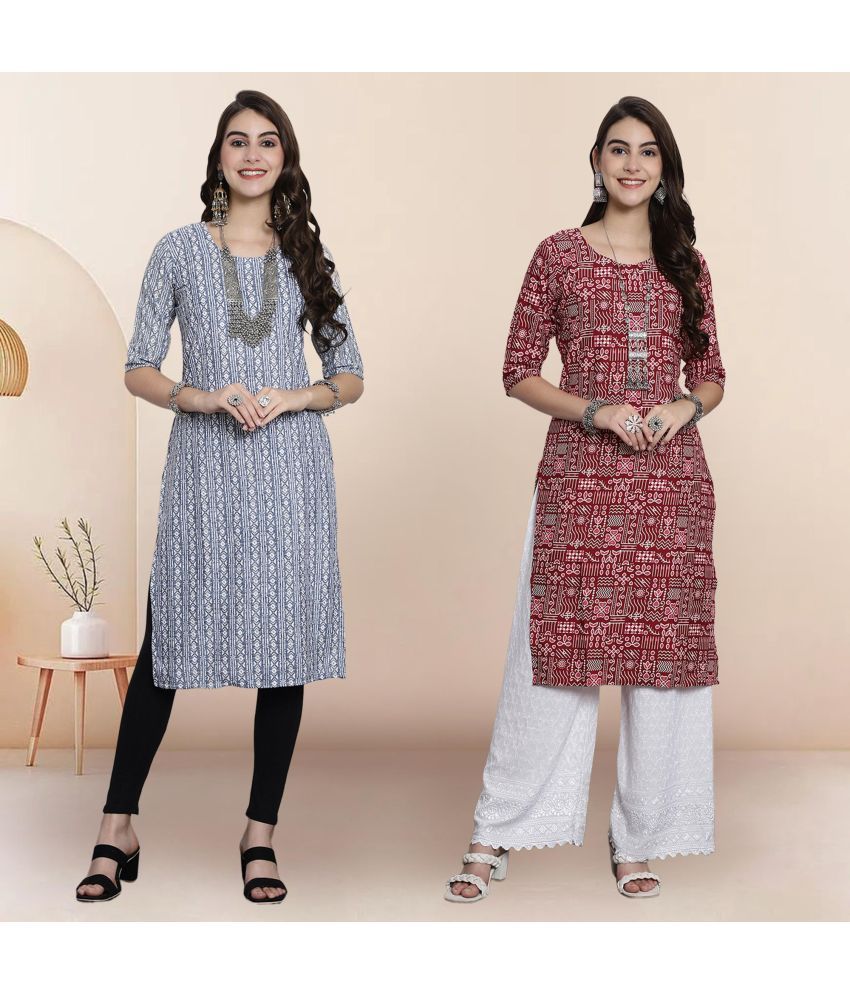     			1 Stop Fashion Pack of 2 Crepe Printed Straight Women's Kurti - ( Multicolor4 )