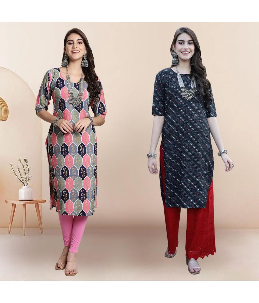     			1 Stop Fashion Pack of 2 Crepe Printed Straight Women's Kurti - ( Multicolor4 )