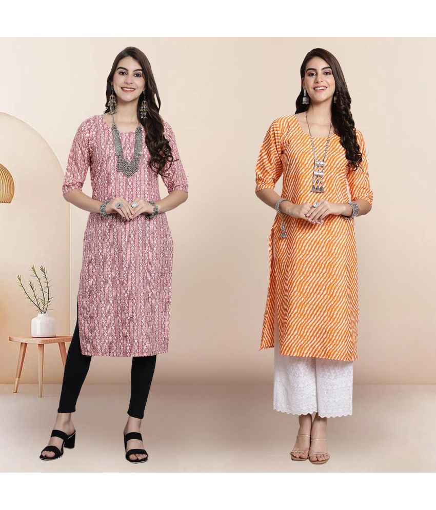     			1 Stop Fashion Pack of 2 Crepe Printed Straight Women's Kurti - ( Multicolor4 )