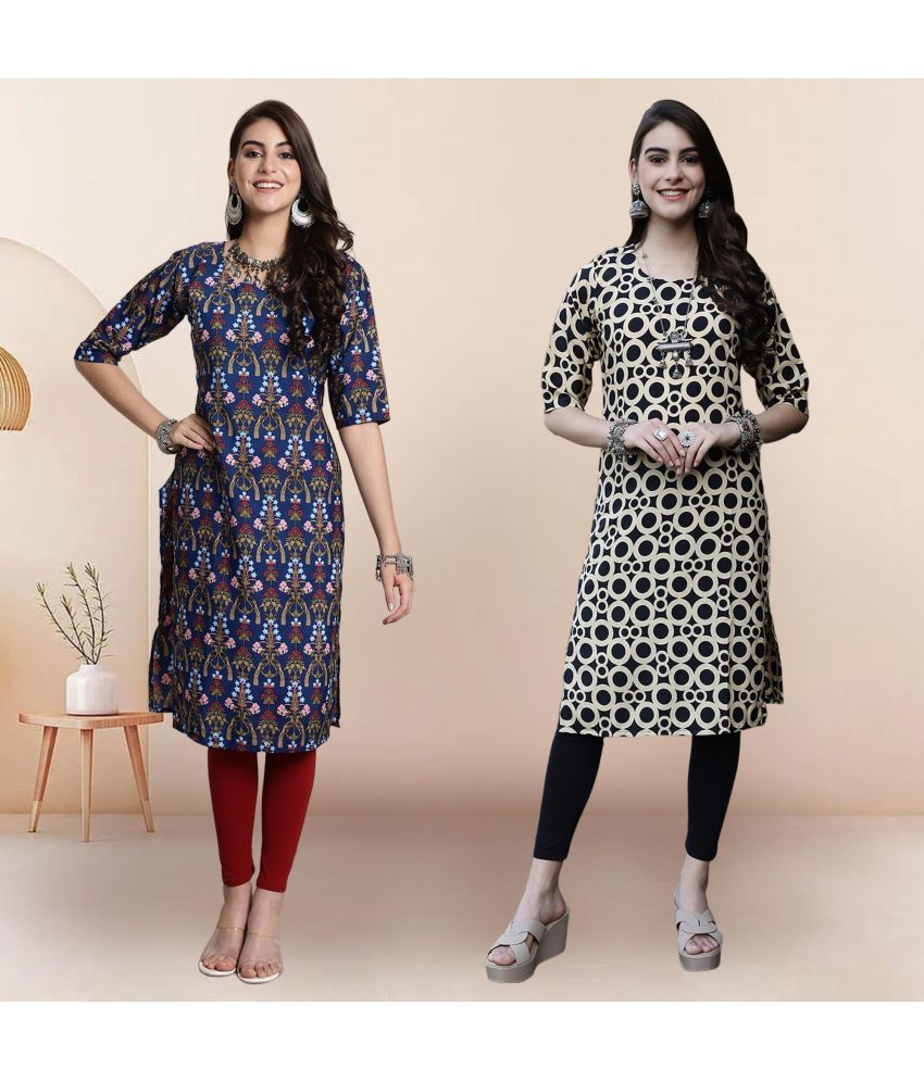     			1 Stop Fashion Pack of 2 Crepe Printed Straight Women's Kurti - ( Multicolor3 )