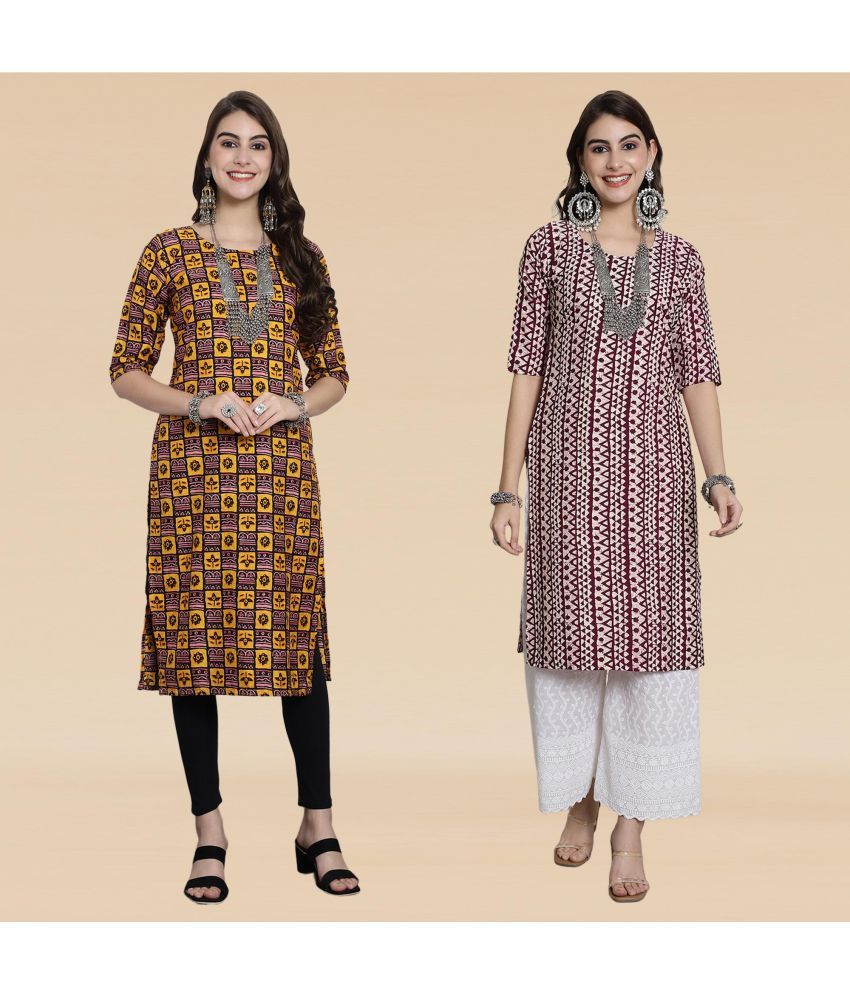     			Ethnicbasket Pack of 2 Crepe Printed Straight Women's Kurti - ( Multicoloured )