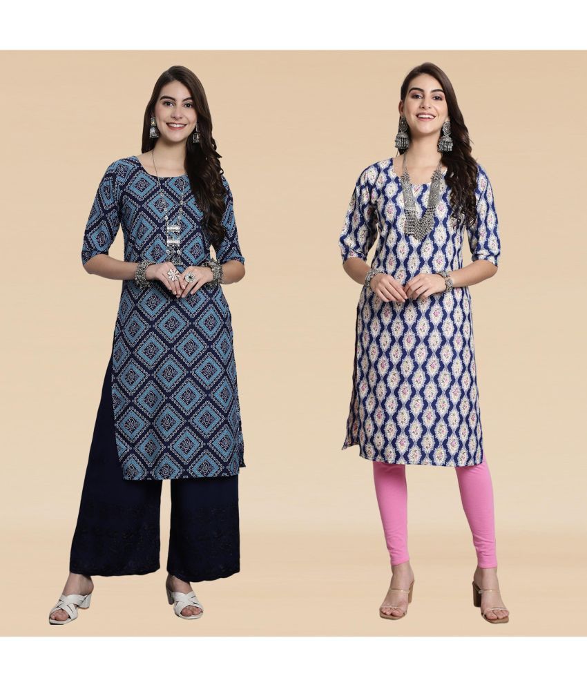     			Ethnicbasket Pack of 2 Crepe Printed Straight Women's Kurti - ( Multicolor1 )