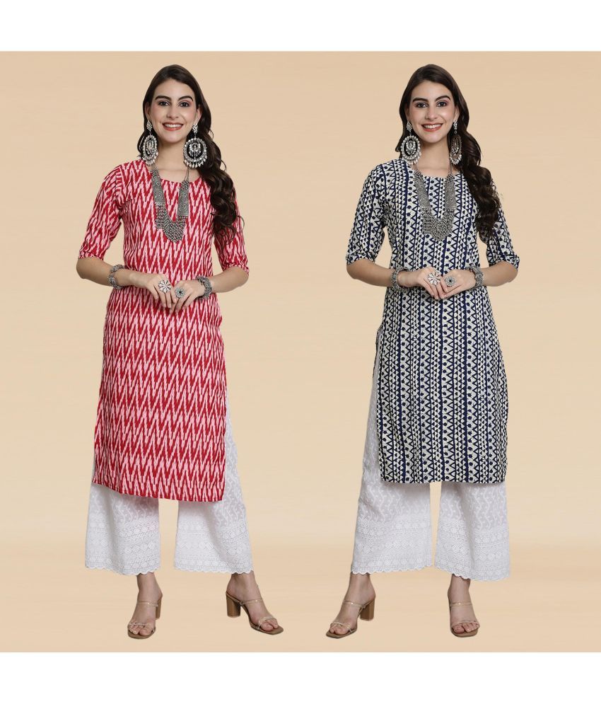     			Ethnicbasket Pack of 2 Crepe Printed Straight Women's Kurti - ( Multicolor1 )