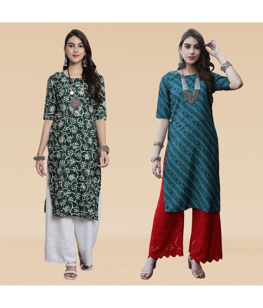     			Ethnicbasket Pack of 2 Crepe Printed Straight Women's Kurti - ( Multicoloured )