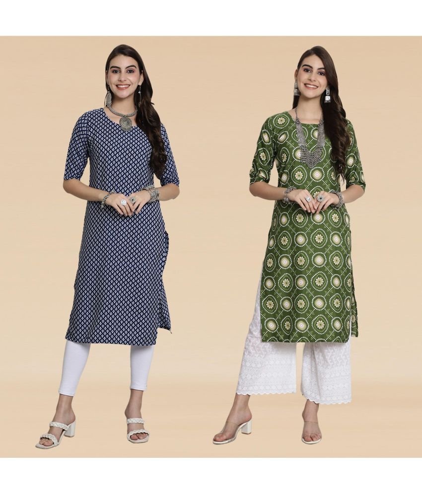     			Ethnicbasket Pack of 2 Crepe Printed Straight Women's Kurti - ( Multicolor2 )