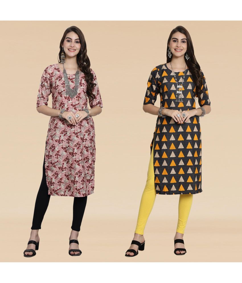     			Ethnicbasket Pack of 2 Crepe Printed Straight Women's Kurti - ( Multicolor1 )