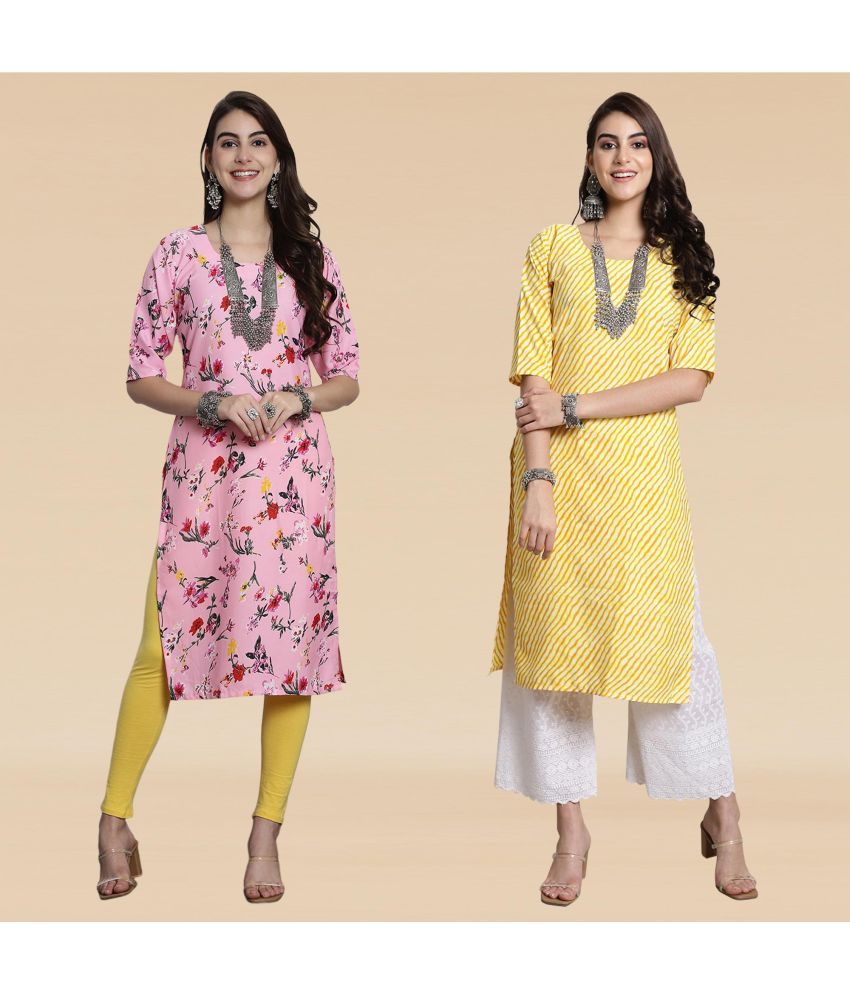     			Ethnicbasket Pack of 2 Crepe Printed Straight Women's Kurti - ( Multicolor1 )