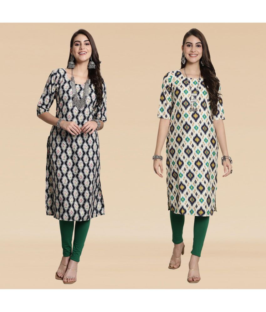     			Ethnicbasket Pack of 2 Crepe Printed Straight Women's Kurti - ( Multicolor2 )