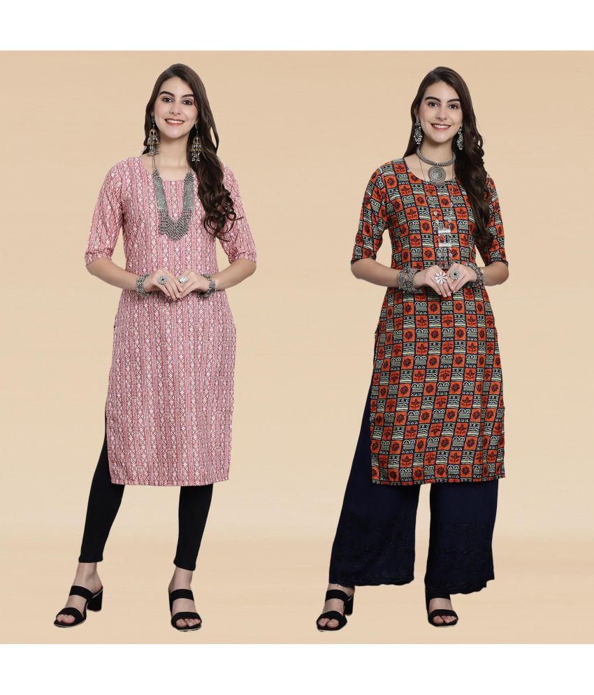     			Ethnicbasket Pack of 2 Crepe Printed Straight Women's Kurti - ( Multicolor1 )