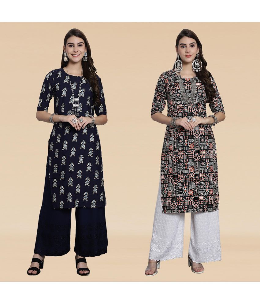     			Ethnicbasket Pack of 2 Crepe Printed Straight Women's Kurti - ( Multicolor4 )