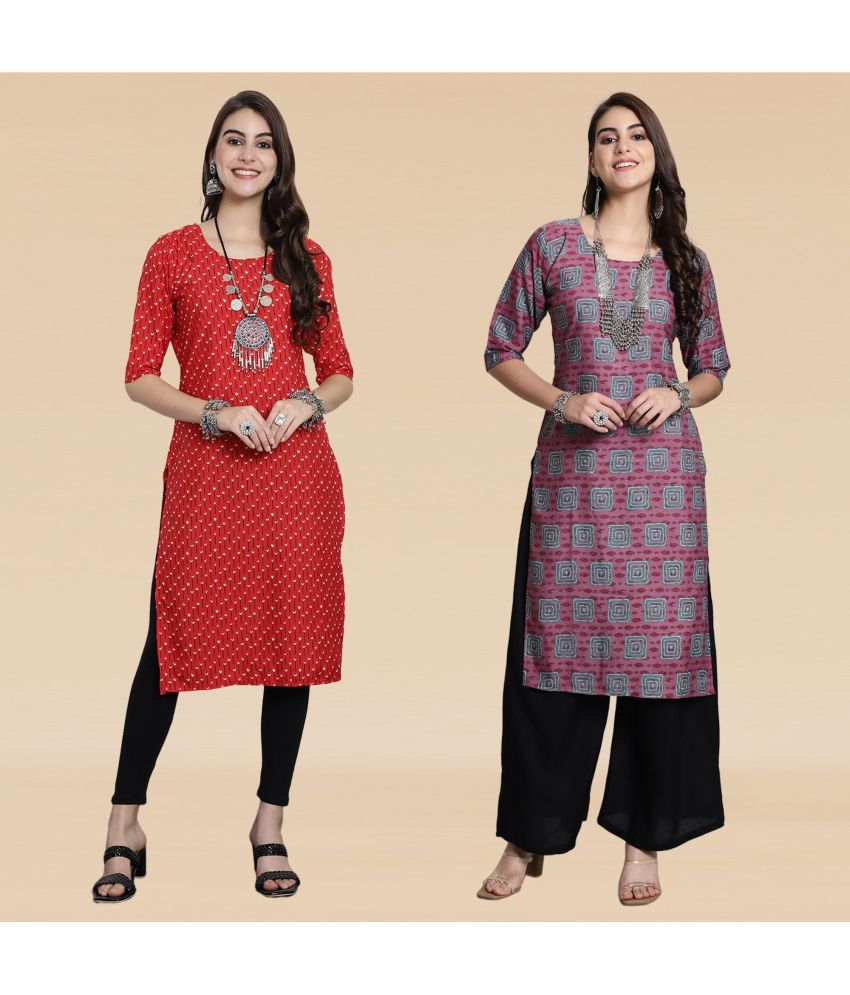     			Ethnicbasket Pack of 2 Crepe Printed Straight Women's Kurti - ( Multicolor4 )