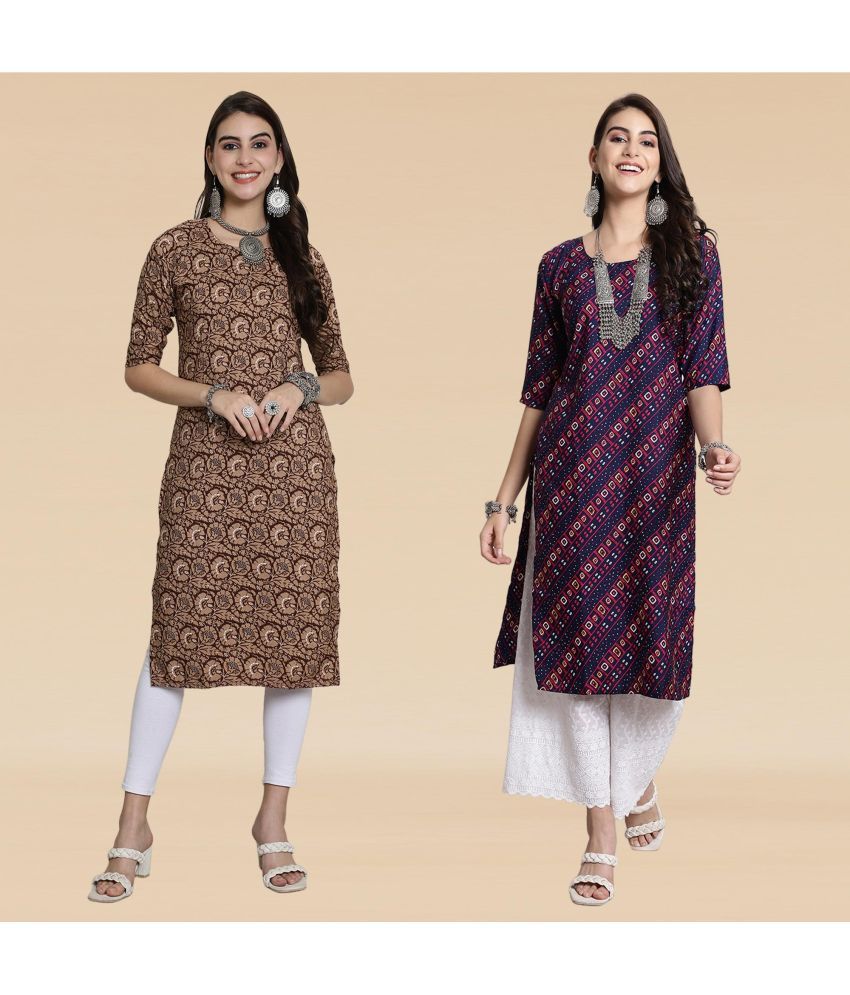     			Ethnicbasket Pack of 2 Crepe Printed Straight Women's Kurti - ( Multicolor2 )