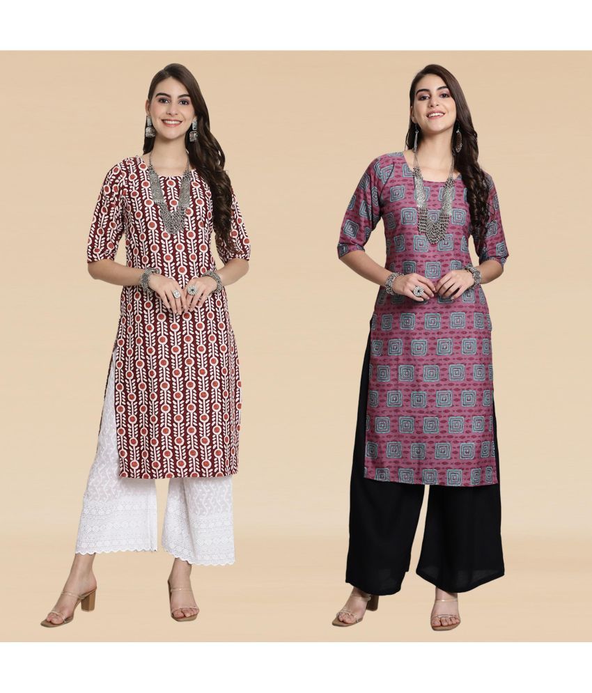     			Ethnicbasket Pack of 2 Crepe Printed Straight Women's Kurti - ( Multicoloured )