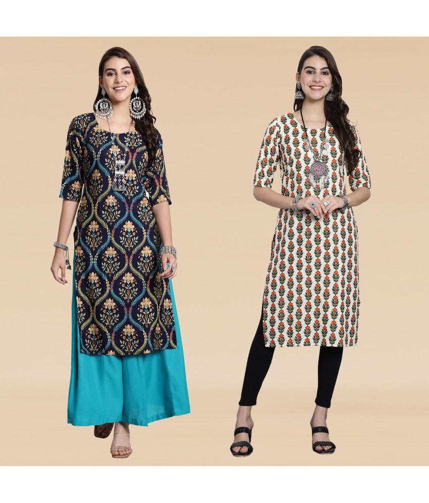     			Ethnicbasket Pack of 2 Crepe Printed Straight Women's Kurti - ( Multicolor1 )