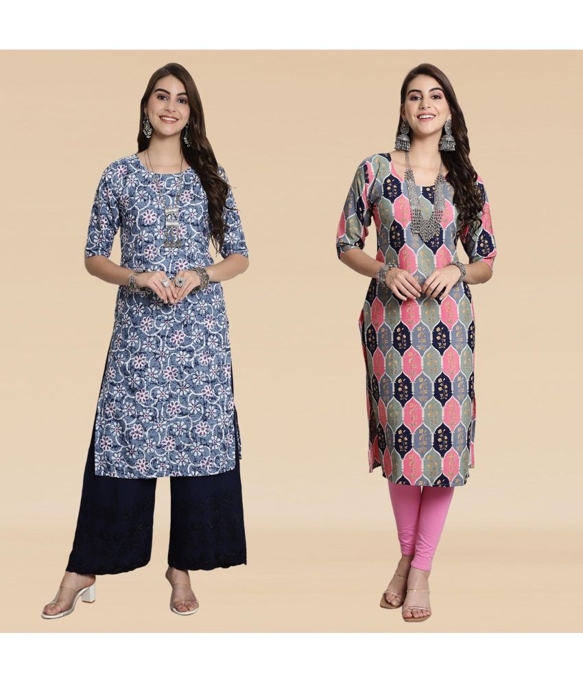     			Ethnicbasket Pack of 2 Crepe Printed Straight Women's Kurti - ( Multicolor4 )